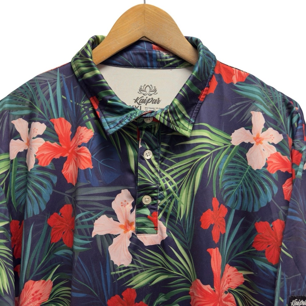 Kaipar Men's Size XXL Multicolor Floral Performance Stretch Golf Polo Shirt euc